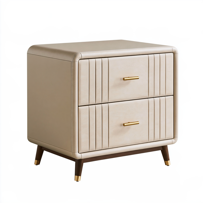 Nachttisch 50 x 40 x 55 cm in Beige Kunstleder mit 2 Schubladen Retro Stil