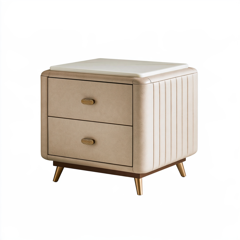 Nachttisch 50 x 40 x 55 cm beige Kunstleder mit 2 Schubladen modern