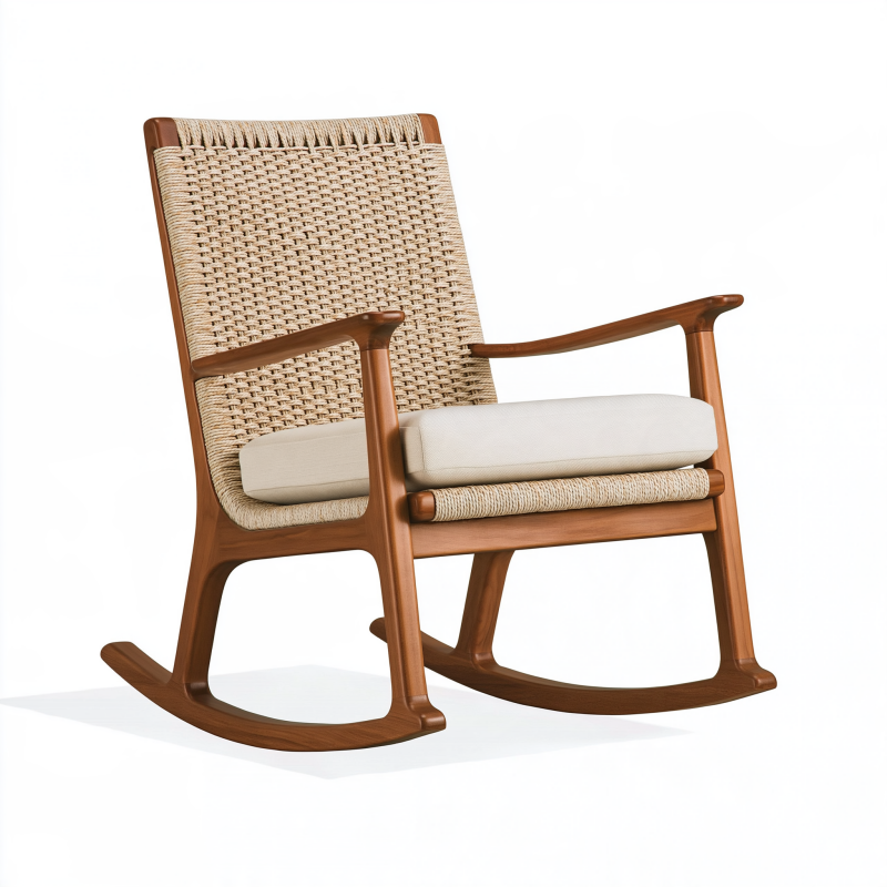 Schaukelstuhl 68 x 95 x 100 cm aus Holz in Braun/Beige mit Geflecht und Sitzpolster