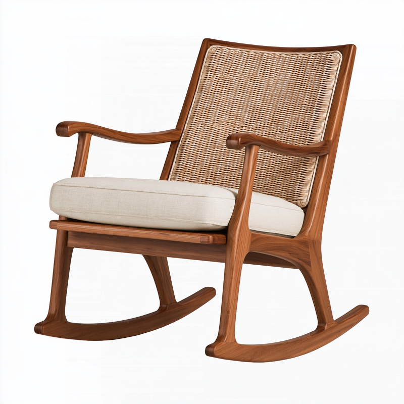 Schaukelstuhl 70 x 95 x 105 cm Holz Rattan Braun Beige für Wohnzimmer