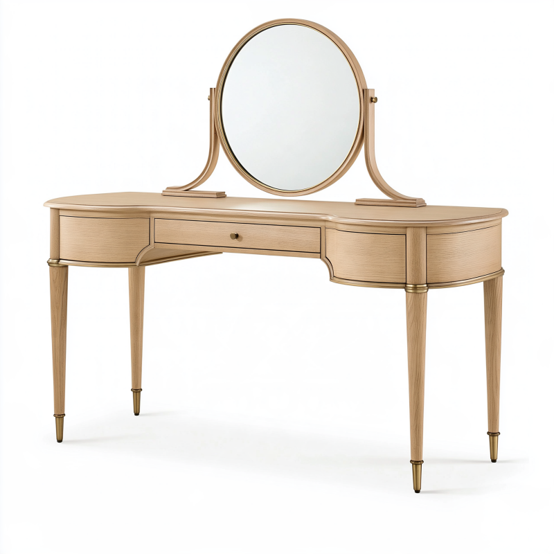 Schminktisch 120 x 50 x 145 cm Holzoptik Beige mit Spiegel und Schubladen klassisch