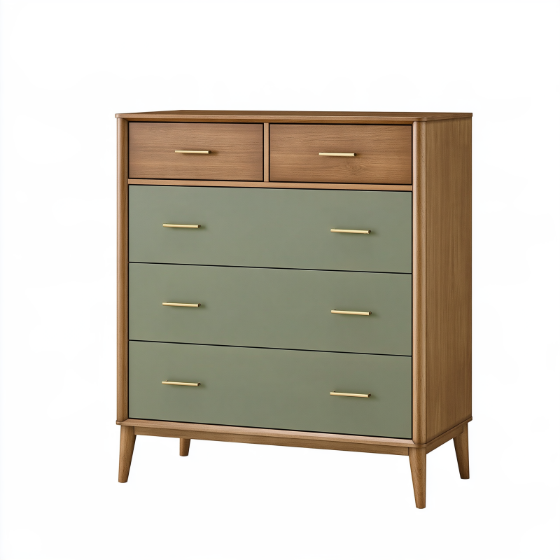 Kommode 80 x 40 x 100 cm Holzwerkstoff Braun Grün mit 5 Schubladen im Mid-Century-Stil