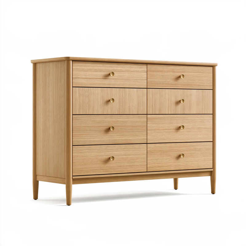 Kommode 120 x 45 x 85 cm aus Holz in Eichenholzfarben mit 8 Schubladen skandinavisch