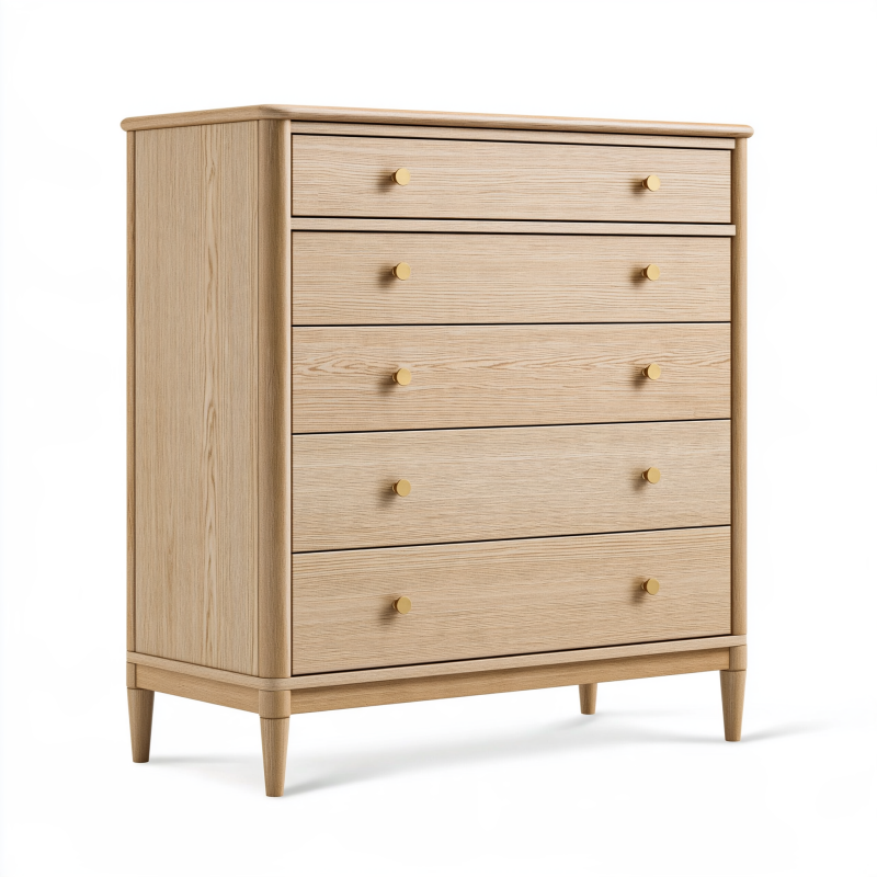 Kommode 90 x 45 x 115 cm Holz Natur mit 5 Schubladen im skandinavischen Stil