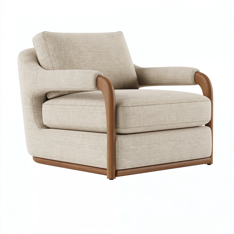 Sessel 90 x 85 x 82 cm Beige Stoff mit Holzgestell moderner Lounge-Stil