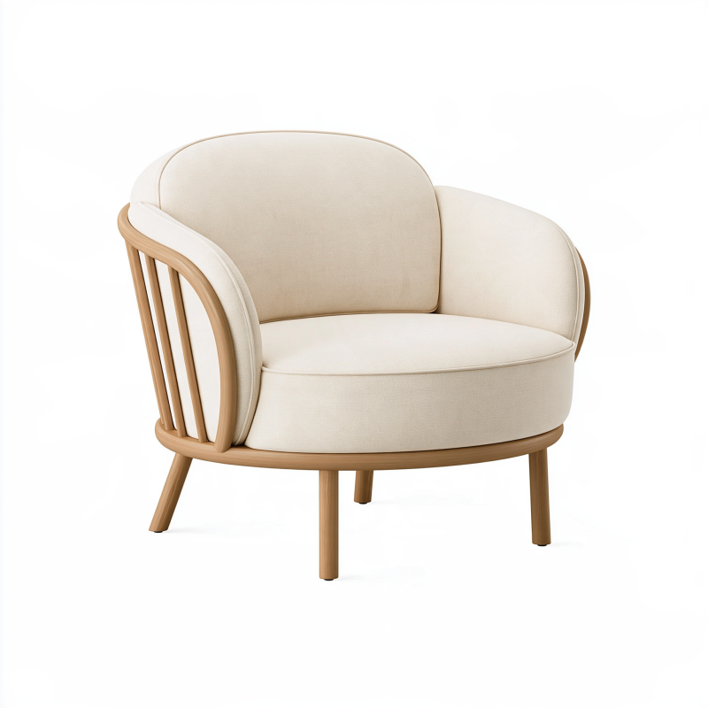 Sessel 78 x 75 x 76 cm Textil Creme Naturholz - gepolsterter Wohnzimmersessel