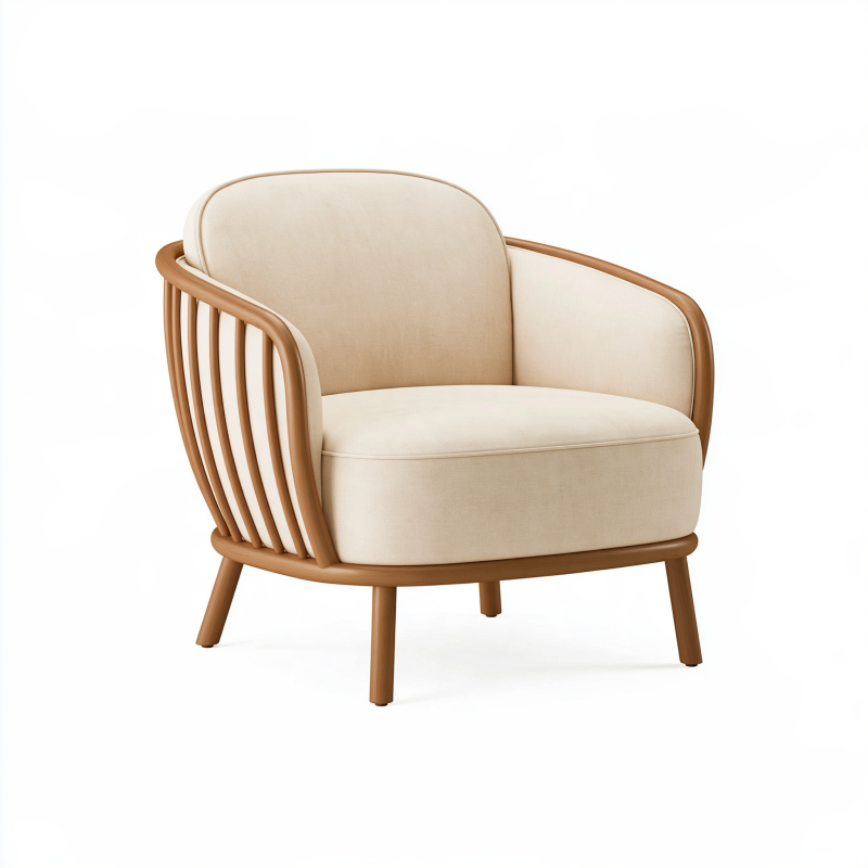 Polstersessel 75 cm x 70 cm x 78 cm Textil und Holz Beige/Braun moderner Loungesessel