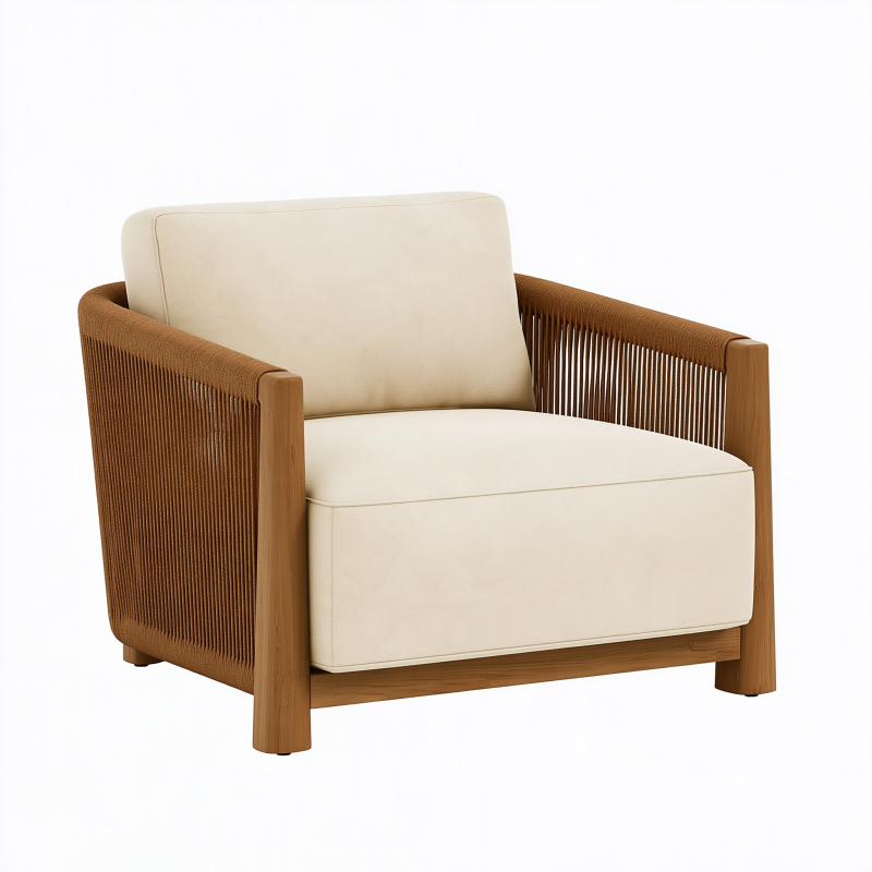Wohnzimmersessel 80 x 75 x 78 cm Holz Beige mit Kordelbespannung