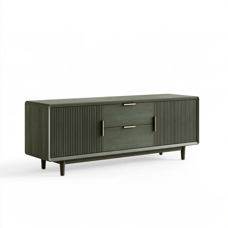 Sideboard 160 x 40 x 75 cm in Dunkelgrün Holzwerkstoff mit Rillenfronten und Schubladen