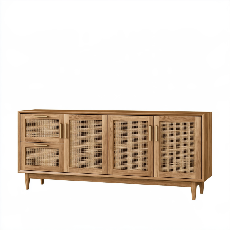 Sideboard 180 x 45 x 80 cm Holz Rattan Geflecht Natur Mid Century Stil