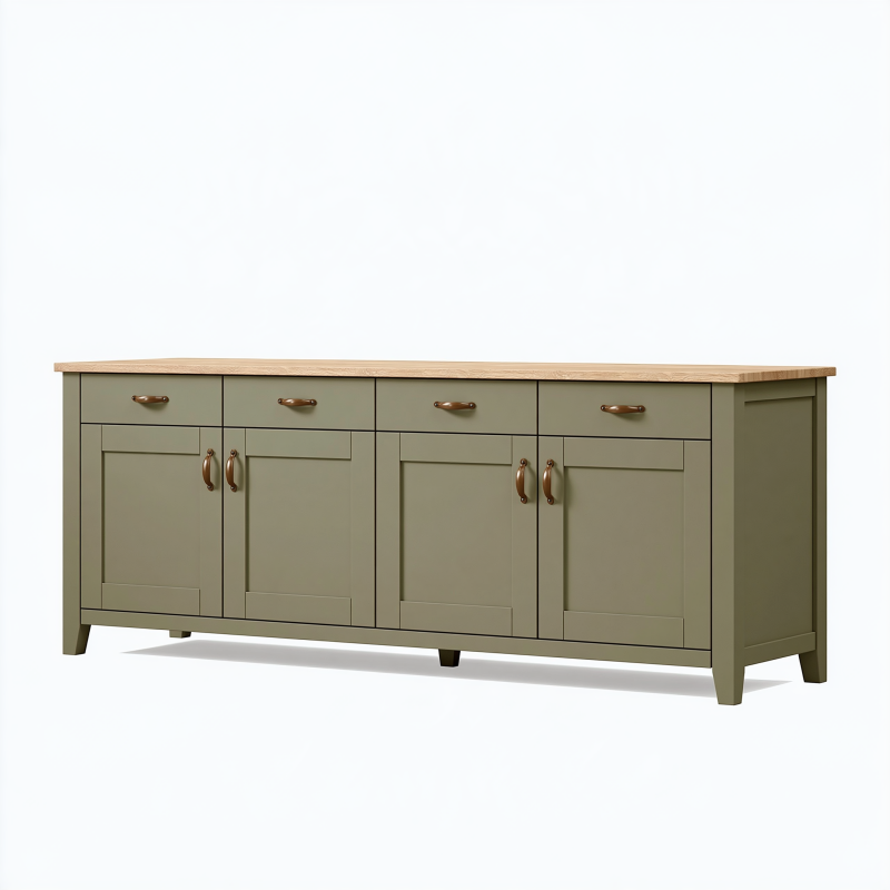 Sideboard 180 x 45 x 90 cm aus Holzwerkstoff in Olivgrün mit Holzoptik im Landhausstil