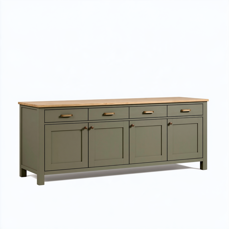 Sideboard 160 x 45 x 85 cm Holzwerkstoff Grün mit Holzplatte Landhausstil