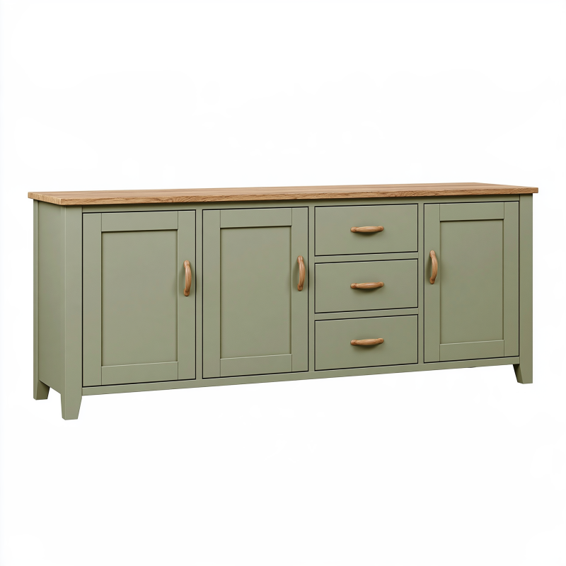 Sideboard 180 x 45 x 80 cm Holz Salbeigrün mit 3 Türen und 3 Schubladen im Landhausstil