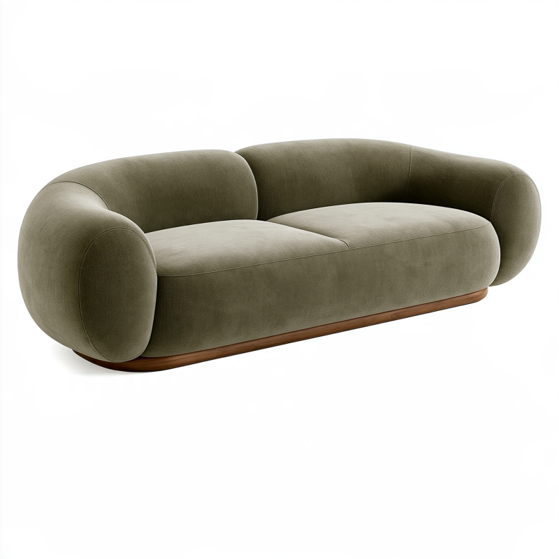 3-Sitzer Sofa 220 x 95 x 75 cm olivgrüner Textilbezug mit Holzsockel abgerundetes Design
