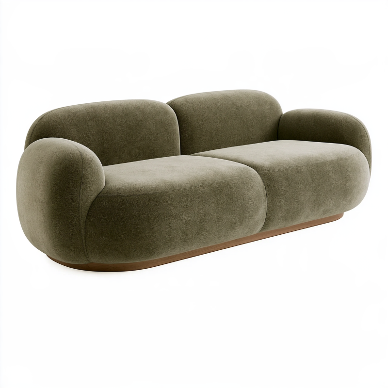 Sofa 220 x 100 x 75 cm olivgrüner Samtbezug abgerundetes Design