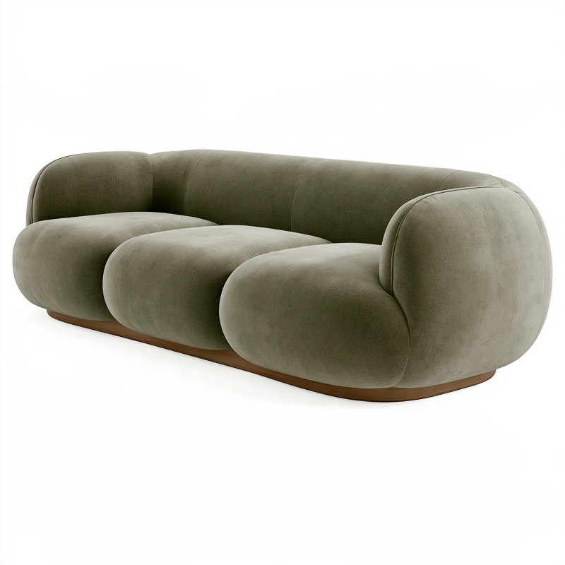 3-Sitzer Sofa 220 x 95 x 75 cm olivgrüner Samtbezug mit Holzsockel im modernen Stil