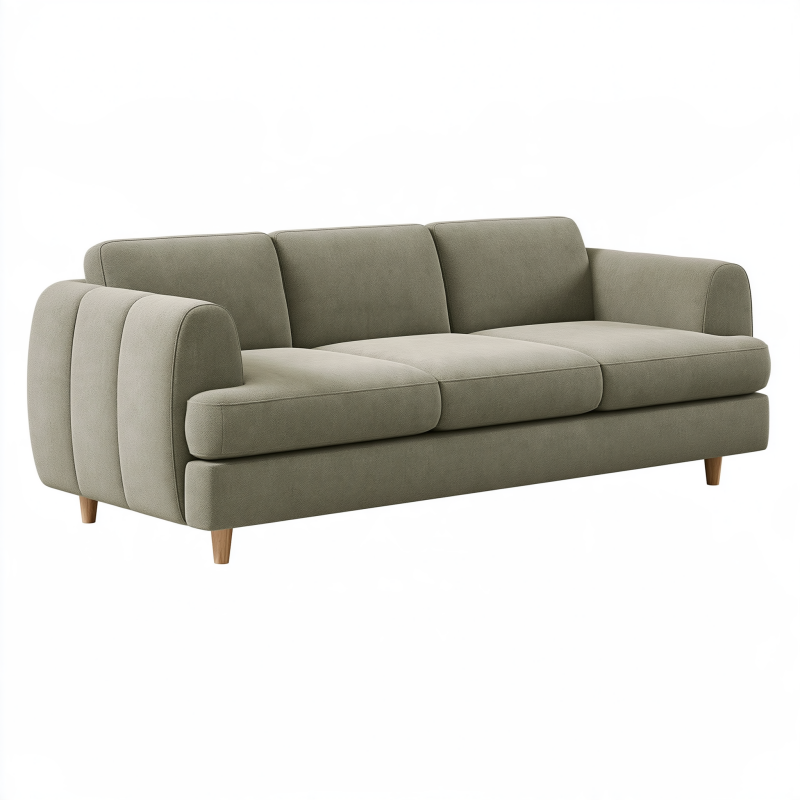 3-Sitzer Sofa 220 cm Stoff Olivgrün mit Holzfüßen Modern