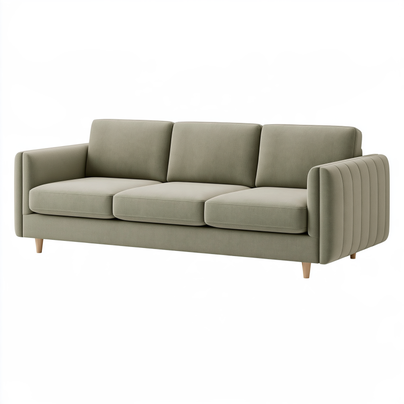 3-Sitzer Sofa 220 cm in Greige mit Stoffbezug und Holzfüßen im modernen Stil