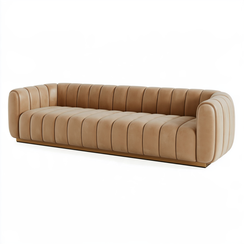 3-Sitzer Sofa 240 x 95 x 75 cm Beige Bezug in Lederoptik mit Kanalsteppung