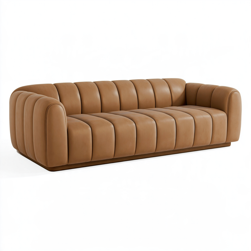 3-Sitzer Sofa 230 x 95 x 78 cm in Kunstleder Cognac - Modernes Wohnzimmer Sofa mit Kanalsteppung