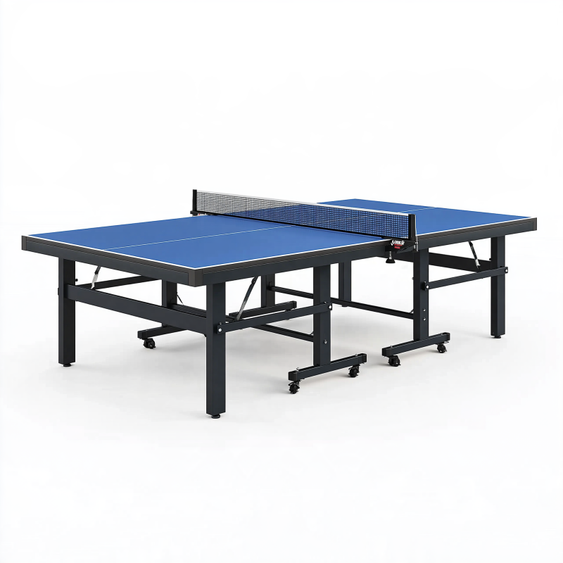 Tischtennisplatte 274 x 152.5 x 76 cm Blau Stahl MDF klappbar mit Rollen