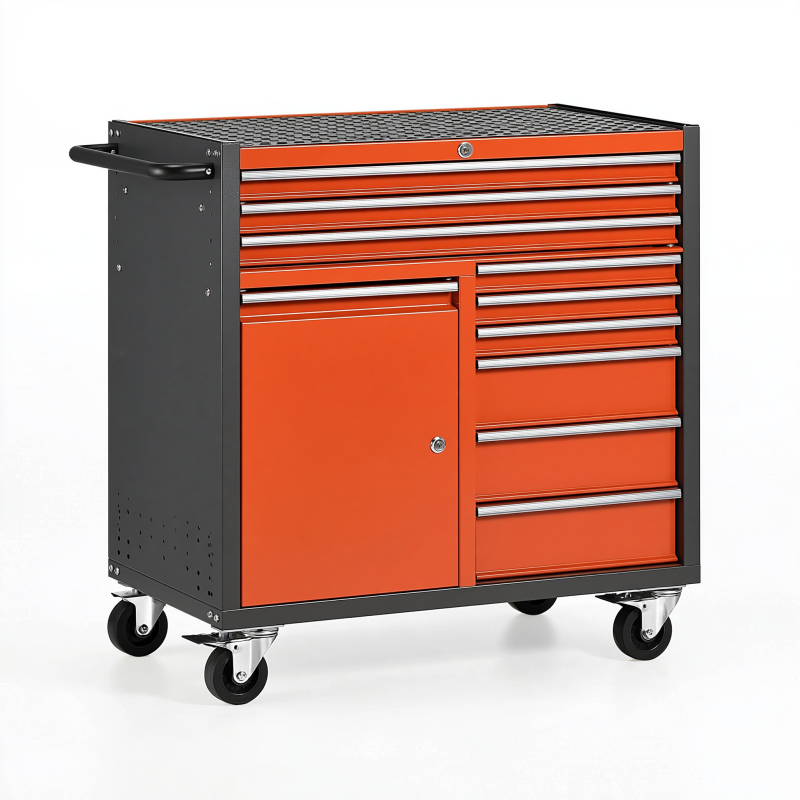 Werkzeugwagen 106 x 46 x 97 cm Stahl Orange Schwarz mit 11 Schubladen und Rollen