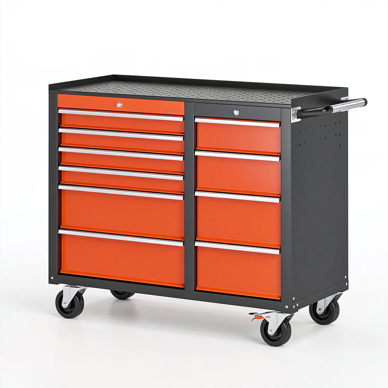 Werkzeugwagen 113 x 46 x 97 cm Stahl Schwarz/Orange mit 11 Schubladen fahrbar